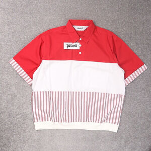VTG 80s 90s Award Deadstock Large Red White Striped Short Sleeve Collared Shirt